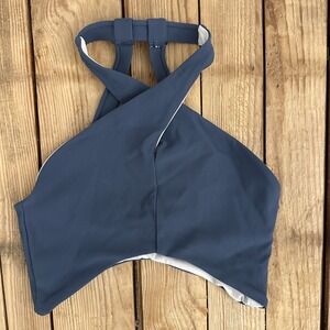 Honeycut Slate Blue Ribbed Cross Front‎ Halter Dance Crop Top Small Athletic